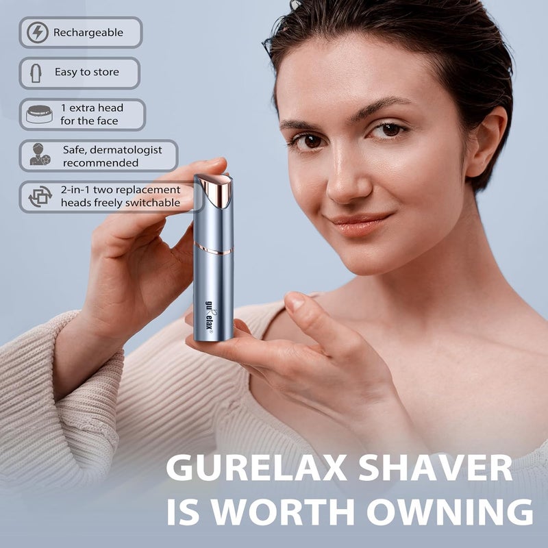 gurelax Facial Hair Removal for Women, Facial Eyebrow Trimmer, 2-in-1 Face Shaver, Painless Facial Razor for Lip, Chin, Peach Fuzz - Image 4